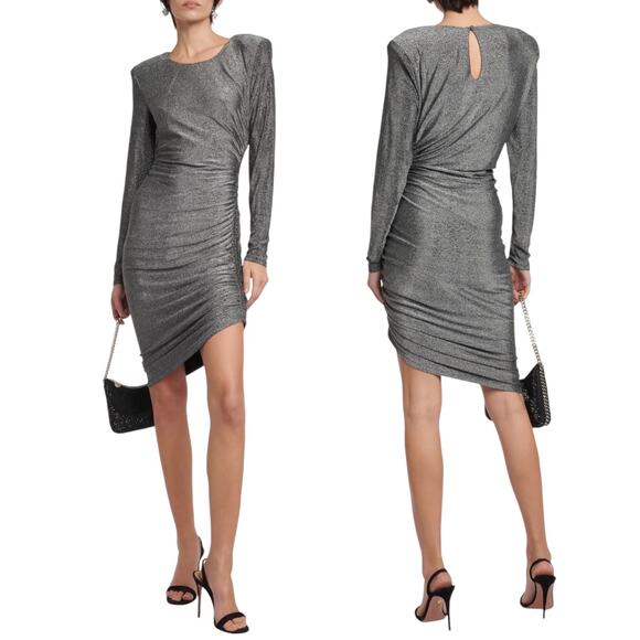 Veronica Beard Cyrus Metallic Lurex Side Ruch Dress Gunmetal Size XL - Picture 1 of 13
